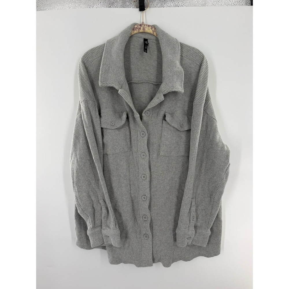 Torrid Sleep Womens Gray Ribbed Knit Button Down Shirt Jacket Shacket Size 2